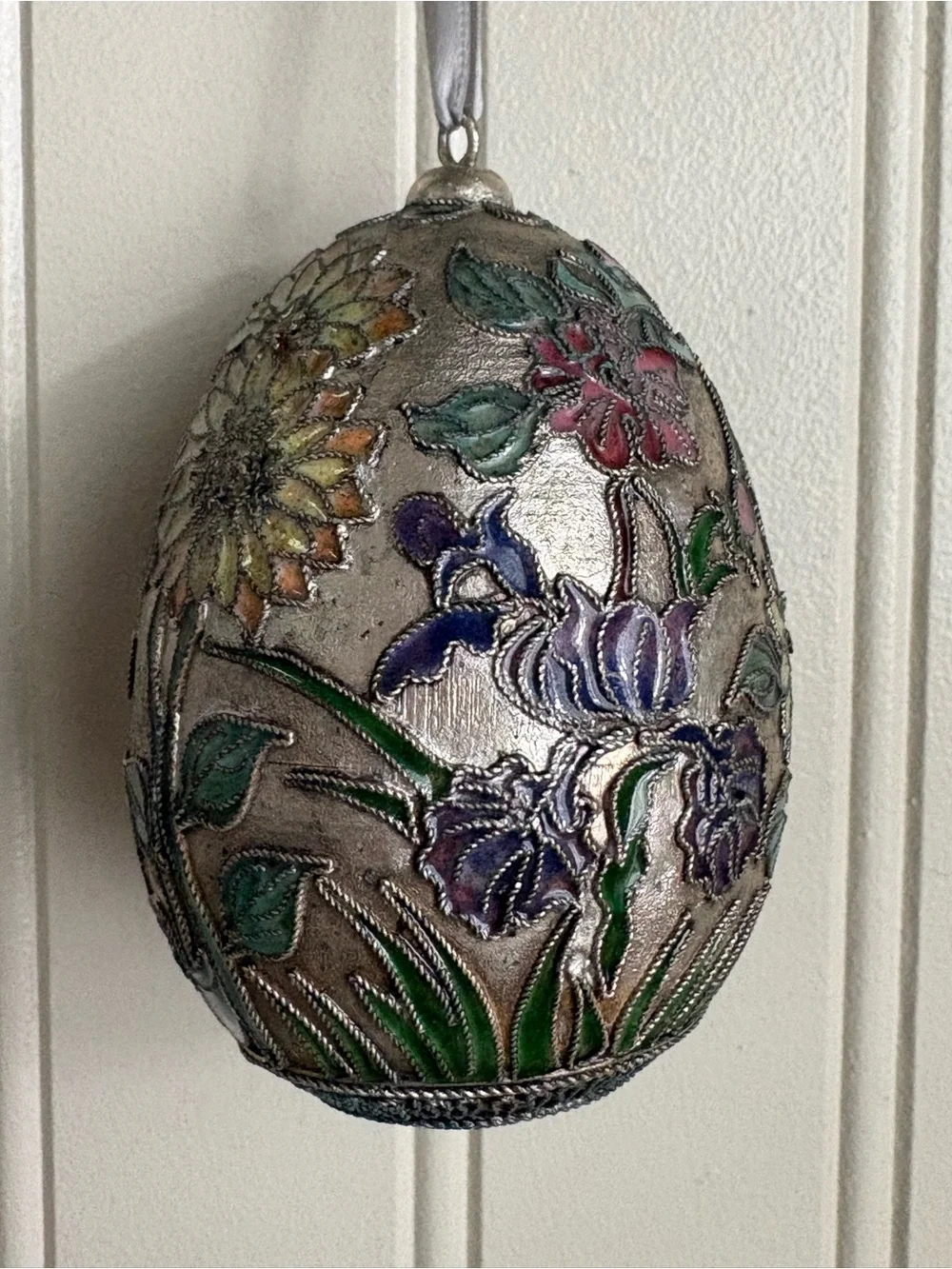 Vintage Cloisonné Floral Enamel Filigree Decorative Egg Collectible Ornament VTG